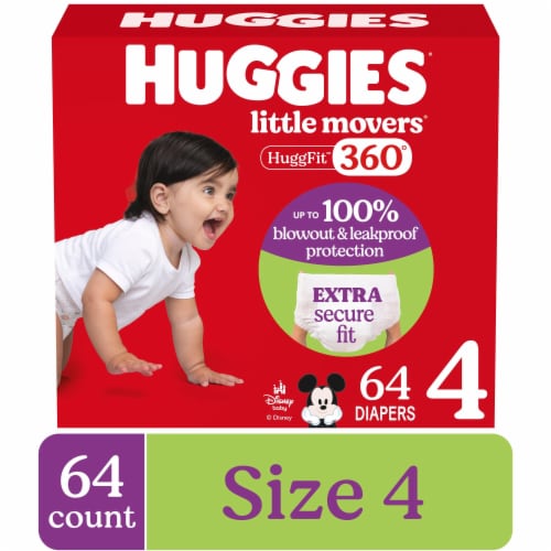 Huggies Little Movers HuggFit 360° Baby Diapers with 360° Waistband, Size 4 (22-37 lbs) Perspective: front