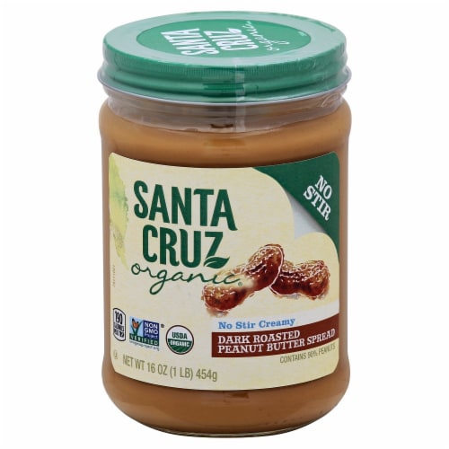 Santa Cruz Organic No Stir Creamy Dark Roasted Peanut Butter Spread Perspective: front
