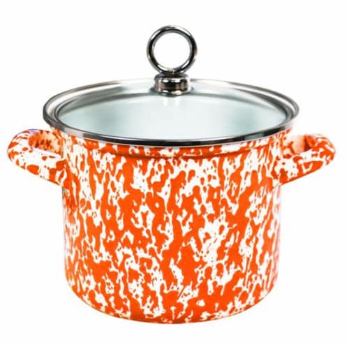 Reston Lloyd 1.5 qt Stock Pot with Glass Lid, Orange Marble Perspective: front
