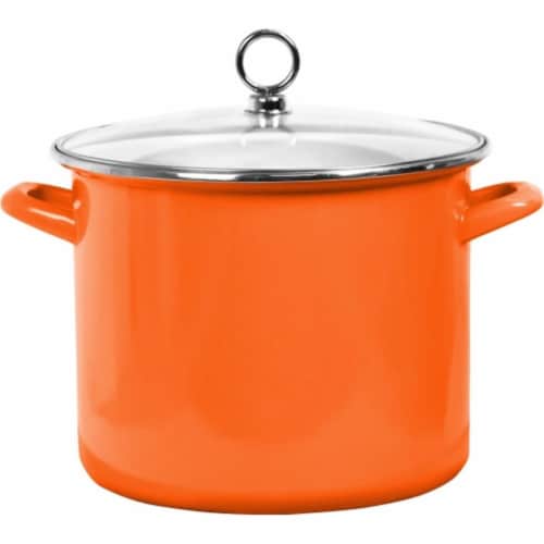 Reston Lloyd Enamel Stock Pot With Glass Lid, Orange - 8 qt. Perspective: front