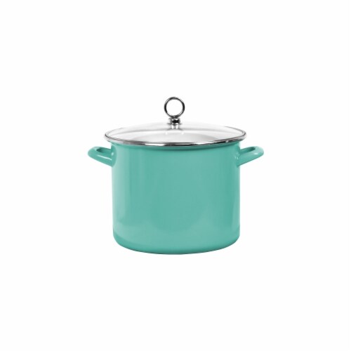 Reston Lloyd Enamel Stock Pot With Glass Lid, Turquoise - 8 qt. Perspective: front