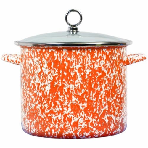 Reston Lloyd 8 qt Calypso Basics Stock Pot with Glass Lid, Orange Marble Perspective: front