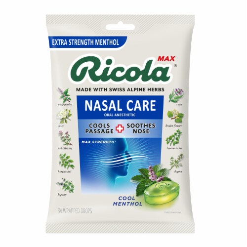 Ricola Max Nasal Care Cool Menthol Throat Drops Extra Strength, 35 Count Perspective: front
