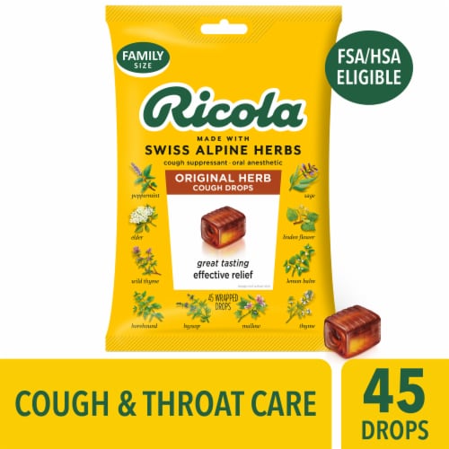 Ricola Cough Suppressant Throat Drops and Sore Throat Relief Original Herb Perspective: front