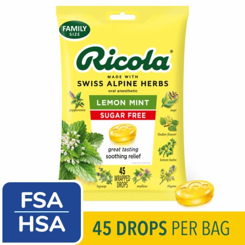 Ricola Sugar Free Lemon Mint Throat Drops - 45 Count