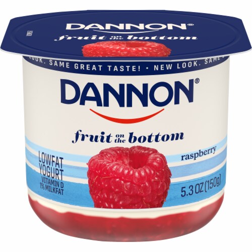 Dannon Fruit on the Bottom Raspberry Yogurt Perspective: front