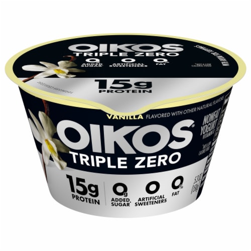 Oikos Triple Zero Vanilla Protein Nonfat Greek Yogurt Cup Perspective: front