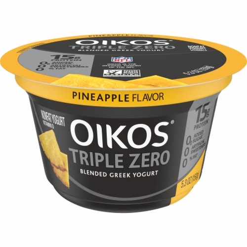 Oikos® Triple Zero Pineapple Blended Nonfat Greek Yogurt Perspective: front