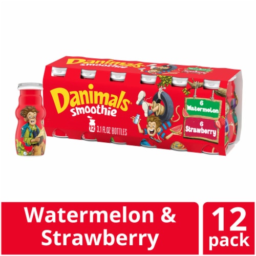 Danimals Strawberry and Watermelon Kids Low Fat Yogurt Smoothies Perspective: front