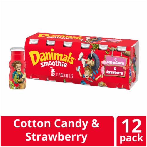 Danimals Strawberry Explosion & Cotton Candy Variety Pack Smoothies Bottle Perspective: front