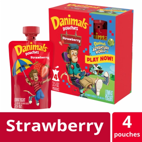 Danimals Lowfat Strawberry Explosion Yogurt Pouches Perspective: front