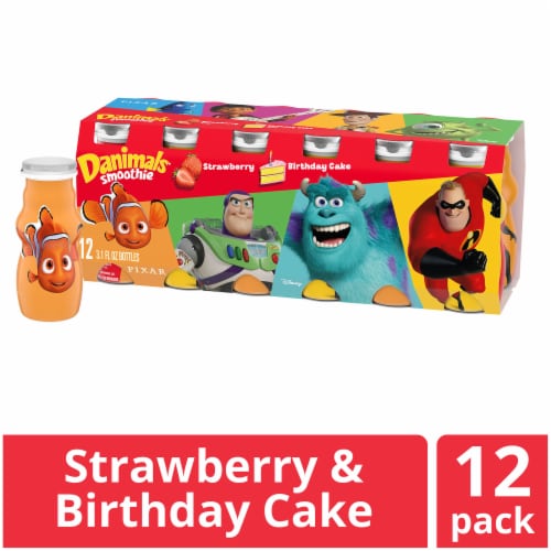 Danimals Strawberry Explosion & Birthday Cake Variety Pack Smoothies Bottle Perspective: front