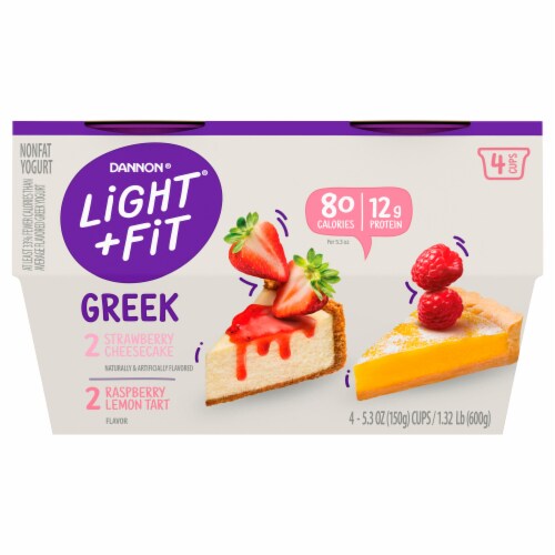 Light + Fit® Strawberry Cheesecake + Raspberry Lemon Tart Greek Nonfat Yogurt Perspective: front
