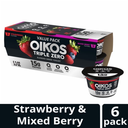 Oikos Triple Zero Strawberry & Mixed Berry Variety Pack Greek Yogurt Cup