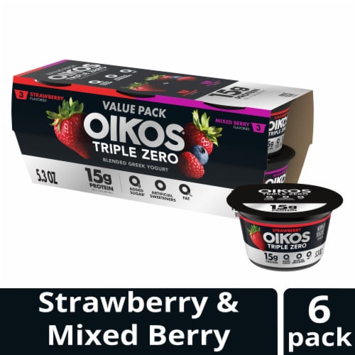 Oikos® Triple Zero Strawberry and Mixed Berry Nonfat Greek Yogurt Perspective: front