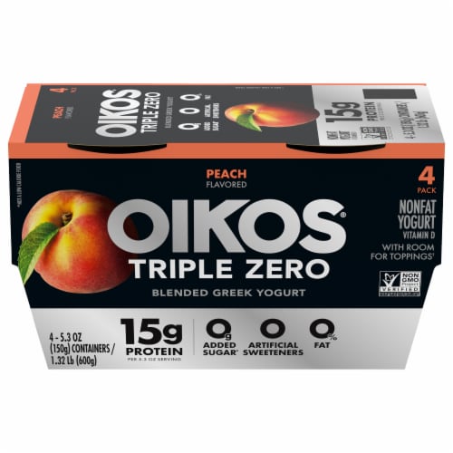 Oikos® Triple Zero Peach Blended Nonfat Greek Yogurt Perspective: front