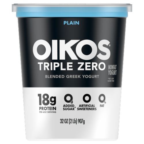 Oikos® Triple Zero Plain Blended Greek Nonfat Yogurt Tub Perspective: front