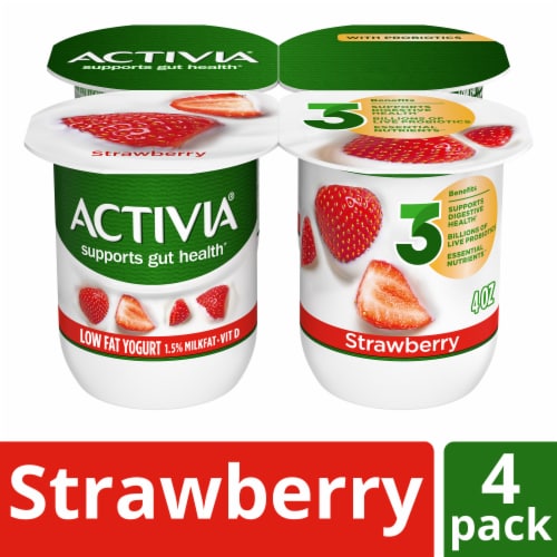 Activia Low Fat Probiotic Strawberry Yogurt Cups Perspective: front