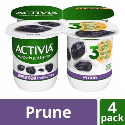 Activia Prune Probiotic Low Fat Yogurt Cups Perspective: front