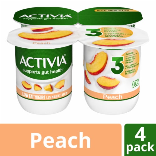 Activia Peach Probiotic Low Fat Yogurt Cups Perspective: front