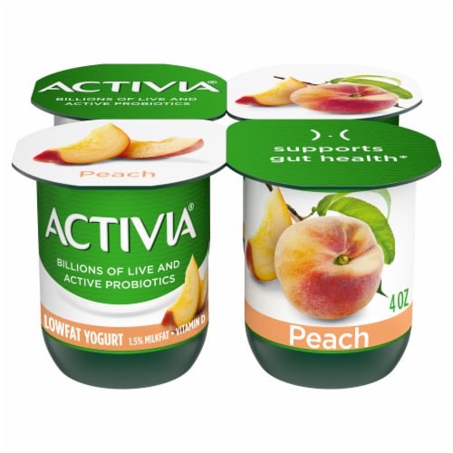 Activia Peach Probiotic Low Fat Yogurt Cups Perspective: front