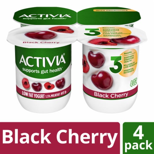 Activia Black Cherry Probiotic Low Fat Yogurt Cups Perspective: front