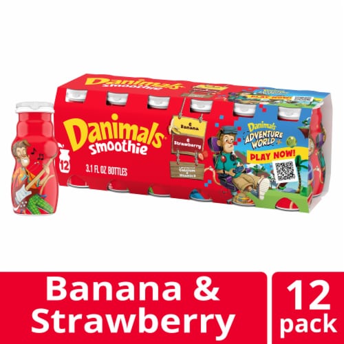 Danimals Strawberry Explosion & Banana Split Variety Pack Smoothies Bottle Perspective: front