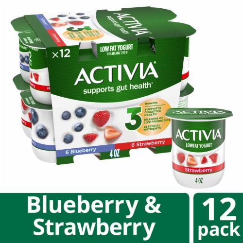 Activia Blueberry and Strawberry Probiotic Low Fat Yogurt Cups, 12