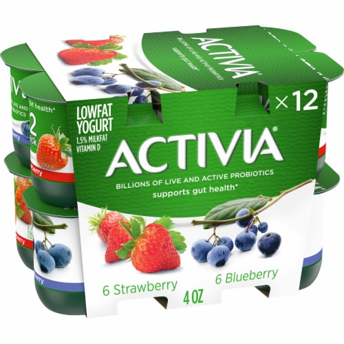 Activia Blueberry and Strawberry Probiotic Low Fat Yogurt Cups Perspective: front