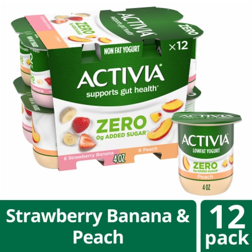 Activia Nonfat Probiotic Strawberry Banana & Peach Variety Pack Yogurt Cup Perspective: front