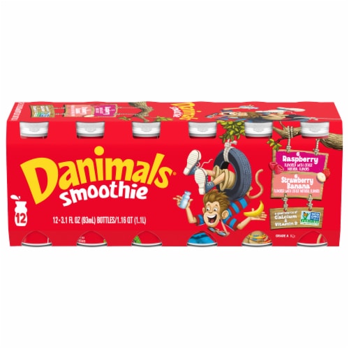 Danimals Raspberry and Strawberry Banana Kids Low Fat Yogurt Smoothies ...