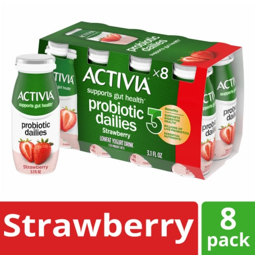 Activia Dailies Strawberry Probiotic Low Fat Yogurt Drinks, 8 ct