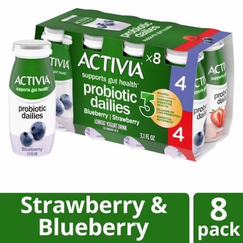 Activia Probiotic Dailies Strawberry & Blueberry Yogurt Drink Variety Pack Bottle Perspective: front