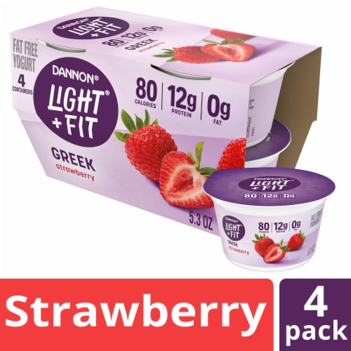 Dannon Light + Fit Strawberry Flavored Greek Fat Free Yogurt Cups Perspective: front