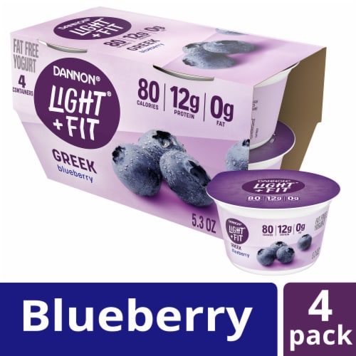 Dannon Light + Fit Blueberry Flavored Greek Fat Free Yogurt Cups Perspective: front