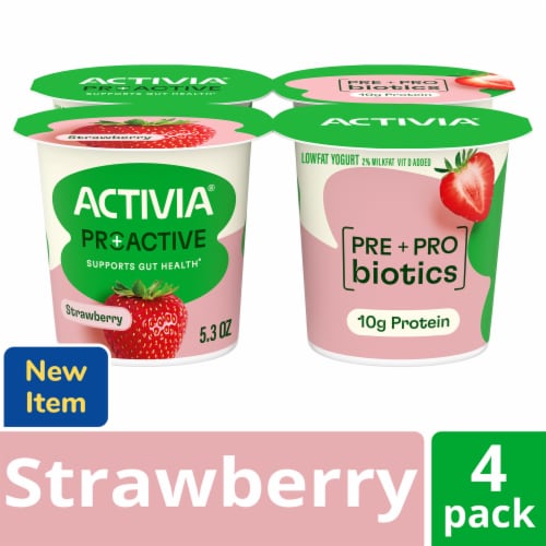 Activia Proactive Strawberry Probiotic Yogurt Cups Perspective: front