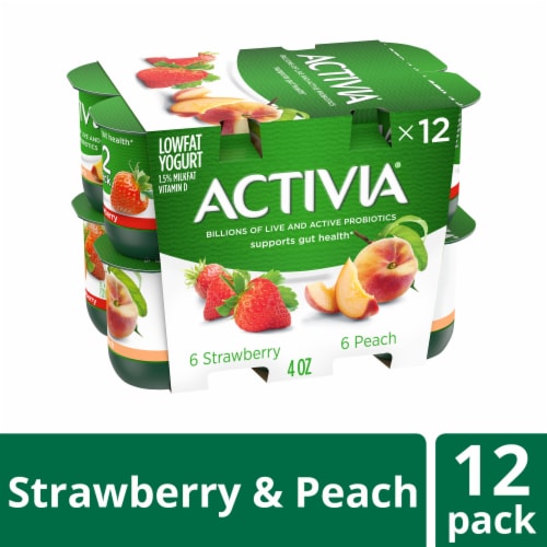 Activia Peach and Strawberry Probiotic Low Fat Yogurt Cups, 12 ct / 4 oz -  Ralphs