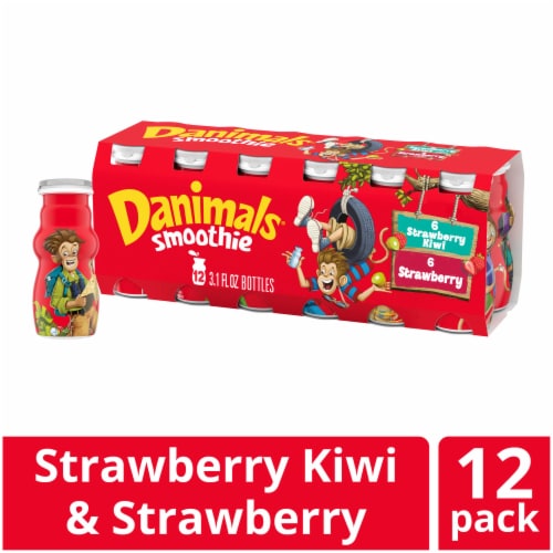 Danimals Strawberry Explosion & Strikin Strawberry Kiwi Variety Pack Smoothies Bottle Perspective: front
