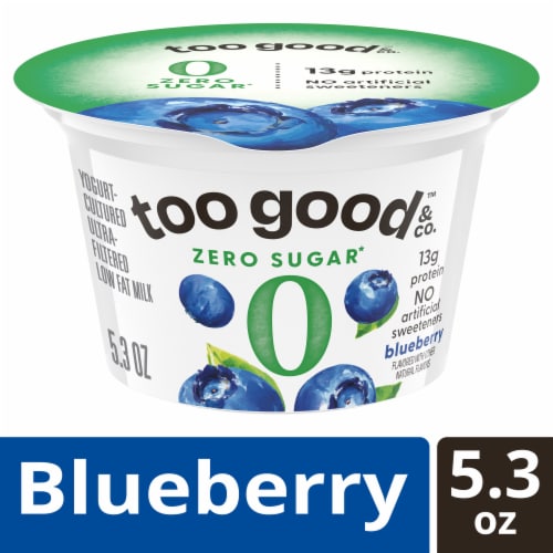 Too Good & Co. Blueberry Zero Sugar Gluten Free Greek Yogurt Perspective: front