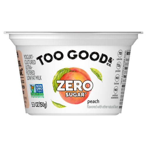 Too Good & Co. Peach Zero Sugar Gluten Free Greek Yogurt Perspective: front