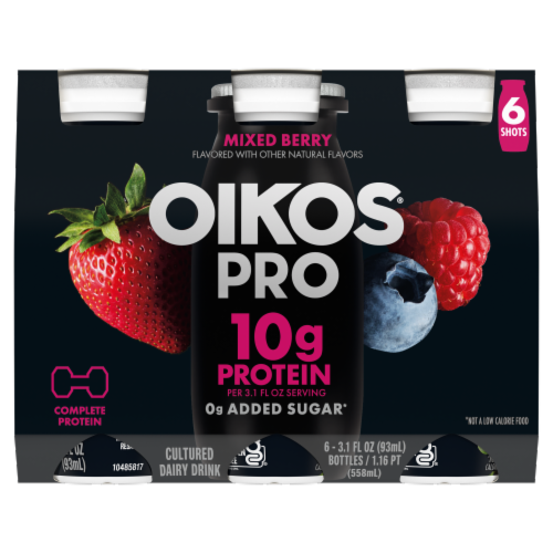 Oikos® Pro Mixed Berry Cultured Yogurt Drink Shots Perspective: front