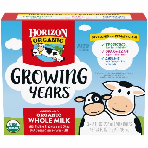Horizon Organic® Growing Years Shelf-Stable Single-Serve Whole Milk Boxes with DHA Omega-3 Perspective: front