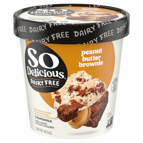 SO Delicious Dairy Free Peanut Butter Brownie with Cashewmilk Base Frozen Dessert Pint Perspective: front
