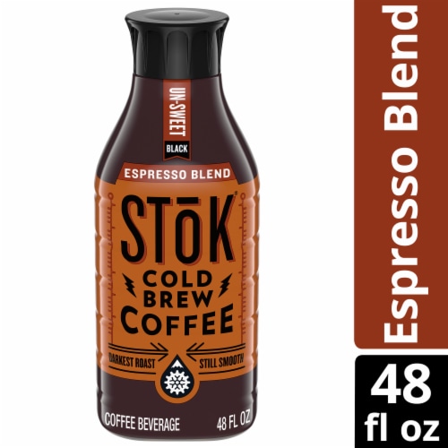 Stok® Unsweet Espresso Blend Cold Brew Dark Roast Black Iced Coffee Carton Perspective: front