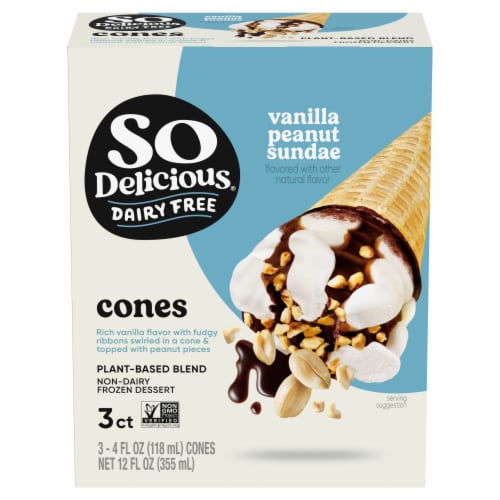 So Delicious® Wondermilk Dairy Free Vanilla Peanut Sundae Frozen Dessert Cones Perspective: front