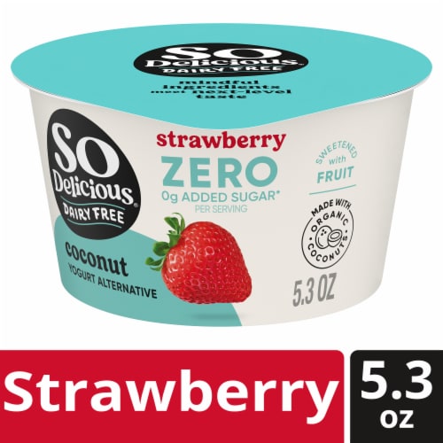 So Delicious Coconut Milk Strawberry Yogurt Cup Perspective: front
