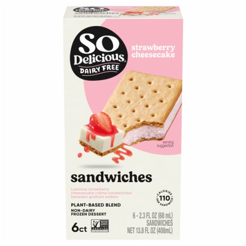 So Delicious Plant-Based Blend Strawberry Cheesecake Frozen Dessert Sandwiches Perspective: front