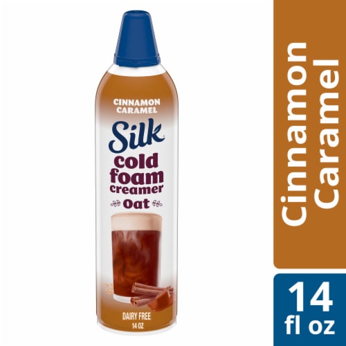 Silk Plant-Based Cold Foam Coffee Creamer, Cinnamon Caramel Oat Creamer, Bottle Perspective: front