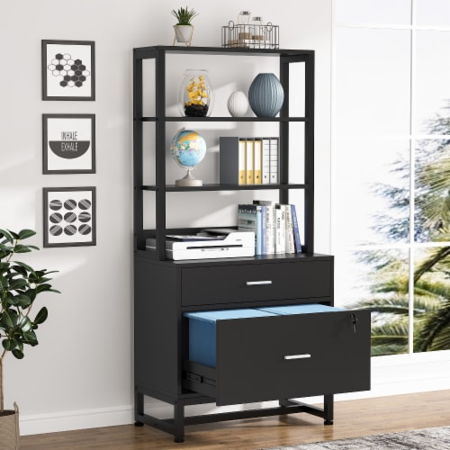 tribesigns 2 drawer vertical file cabinet with lock & bookshelf