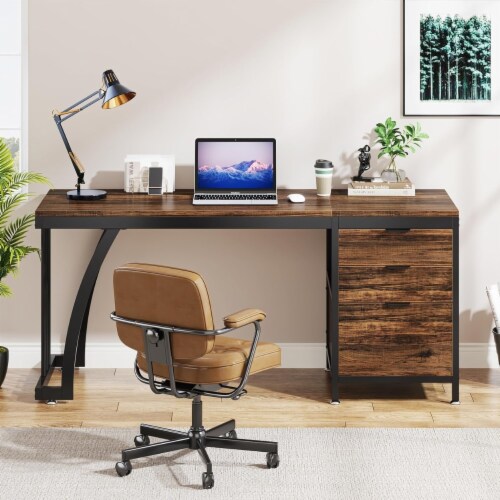Tribesigns 59 Inch Computer Desk With 3 Reversible Drawers Industrial Style Brown 1 unit King Soopers